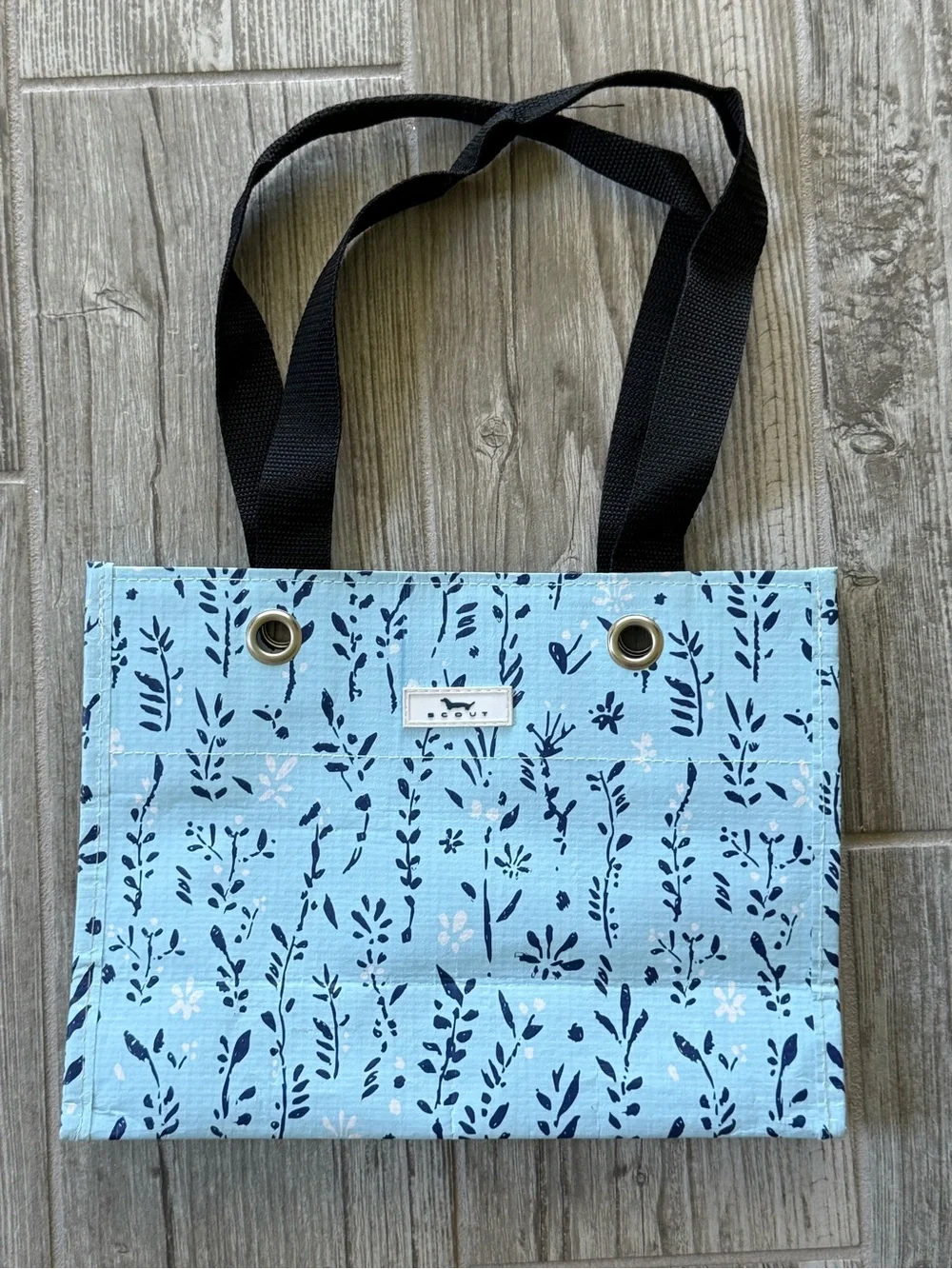 Scout Light Blue Floral gift Bag with Black Straps